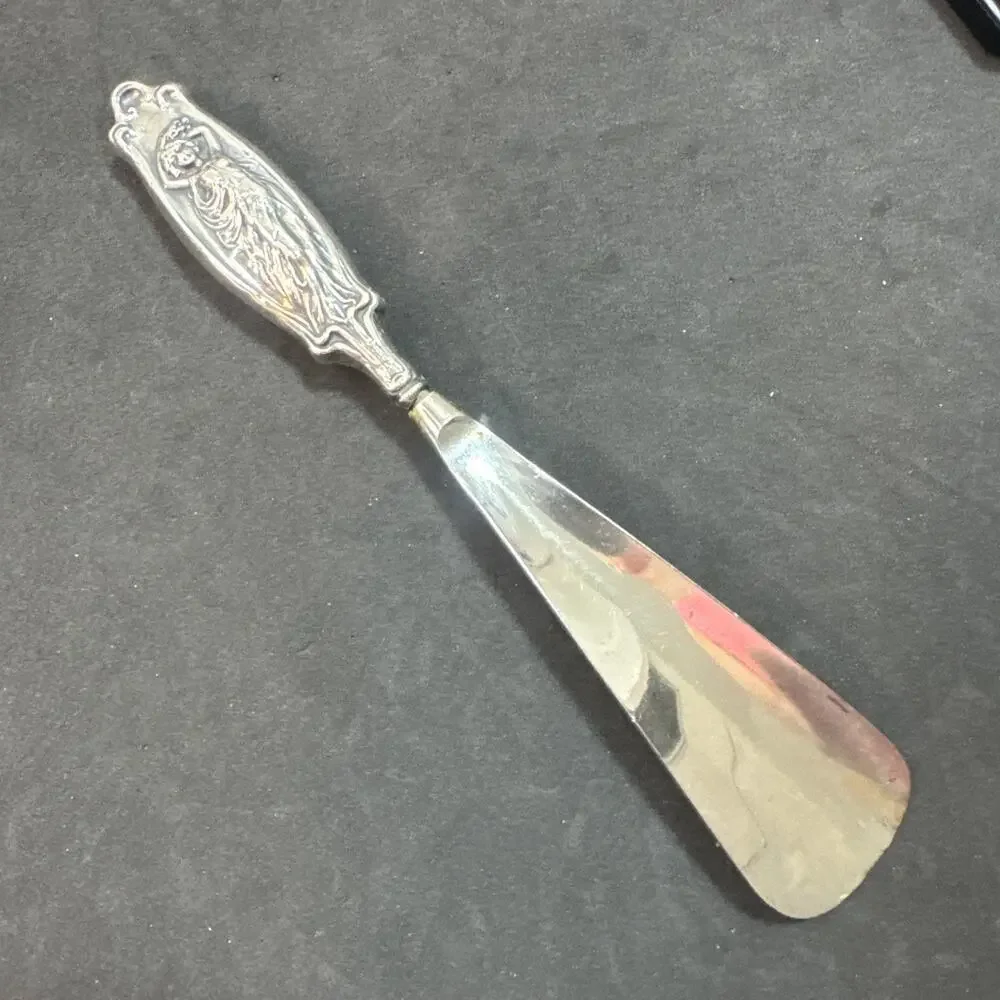 Antique Sterling Silver Shoe Horn Art Lady Handle